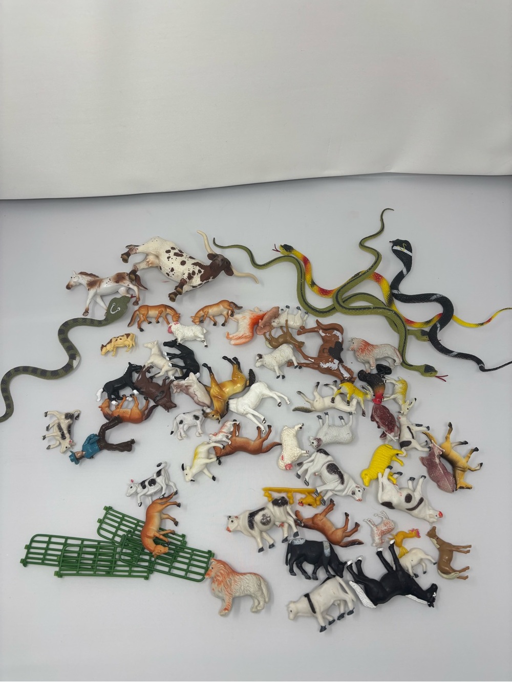 Mixed Plastic Farm Animal Toy Lot - Multicolor with snakes approx 60 items